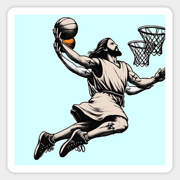 Funny Jesus Basketball Dunk Magnet by mieeewoArt